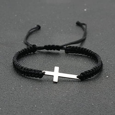 Pingyongchang 2Pcs Handmade Cross Lucky Knot Adjustable Red Black String Protection Christian Bracelet Boho Amulet Rope Bracelet for Women Men Cou...