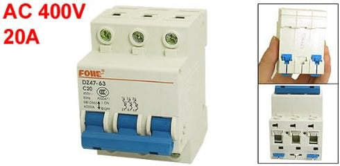 uxcell DZ47-63 C20 3P DIN MCB Miniature Circuit Breaker 6000A 20A 400V AC...