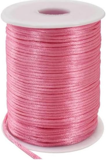TONIFUL 2mm x 110 Yards Light Pink Nylon Cord Satin String for Bracelet Jewelry Making Rattail Macrame Trim Cord Necklace Bulk Beading Thread Kumi...