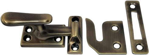 QCAA Solid Brass Casement Fastener Window Lock, Small, Brushed Antique Brass, 1 Pack...