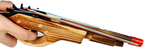 Wood Rubber Band Gun with Orange Safety Tip Wooden Toy Easy Load Outdoor Toy Gun with 100 Rubber Bands 12 Inches Length...