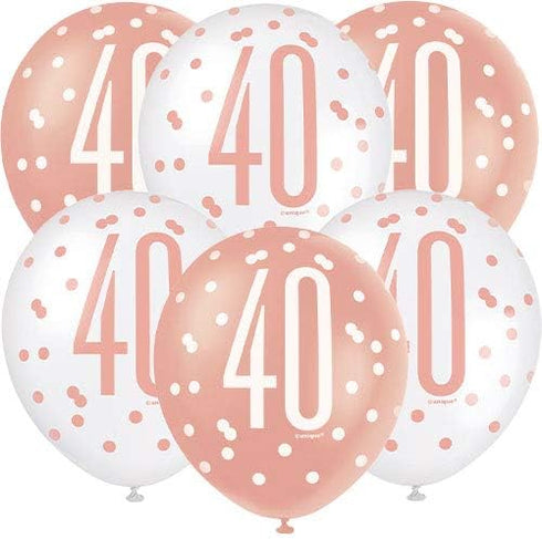Unique Party 84918 Number Latex Balloons-12 | Rosegold | 6 Pcs, Rose Gold, Age 40...