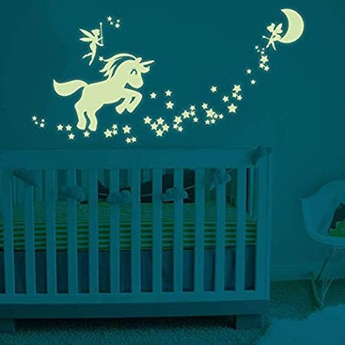 BENBO Wall Decals Glow in Dark Cute Horse Stars Fairytale Fairy Wall Stickers DIY Kids Girls Bedroom Home Nursery Room Wall Mural Decor...