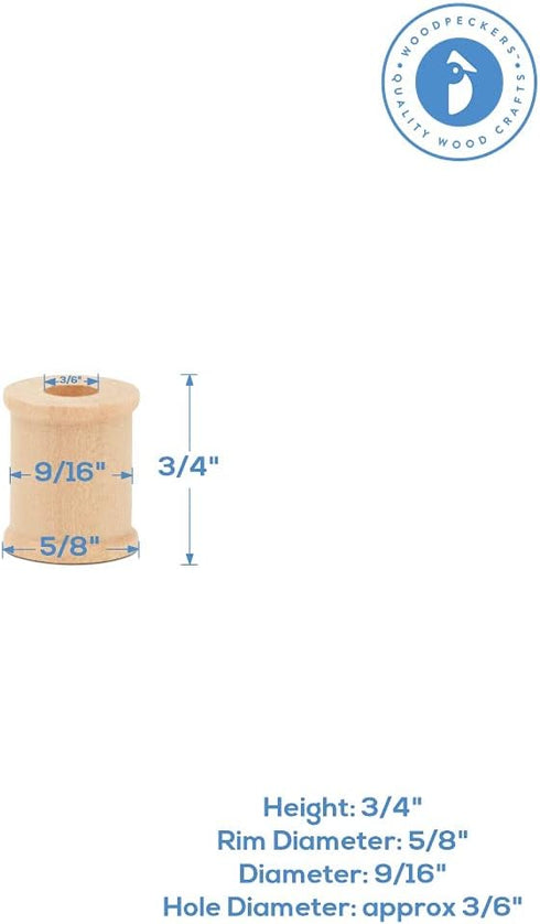 Wooden Spool for Crafts 3/4 x 5/8-inch Pack of 50, Small Empty Thread Spools, Wood Spools for Crafts with Wooden Spindles, by Woodpeckers...