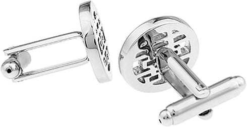 Chinese Character Wedding "XI" Marry Groom Gift Silver Round Cufflinks...