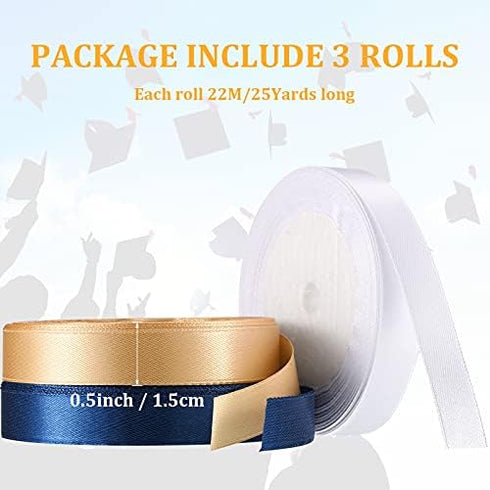 3 Rolls Graduation Ribbon Class of 2025 Double Face Satin Ribbon 1/2 Inch 25 Yards Satin Ribbons for Graduated DIY Bows Party Decoration Wedding W...