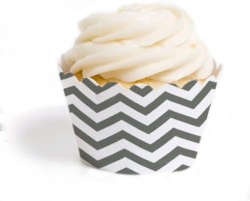 Dress My Cupcake Standard Cupcake Wrappers, Chevron, Grey, Set of 50...