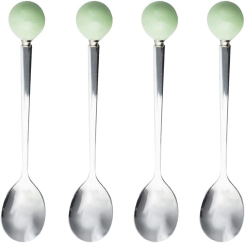 Stainless Steel Coffee Spoon,Teaspoon,Sugar Spoon,Korean Dessert Spoon with Ceramic Ball, Spoons 4 Pieces 5.5 Inches Green...
