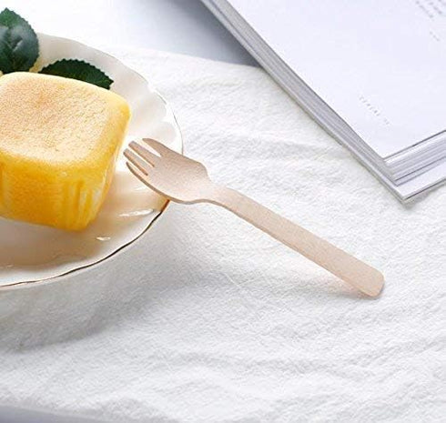 Gmark 4" Mini Wooden Spork 100 ct, Biodegradable Compostable Birchwood Fork Spoon 2-in-1 Utensil (100pcs/bag) GM1058A...