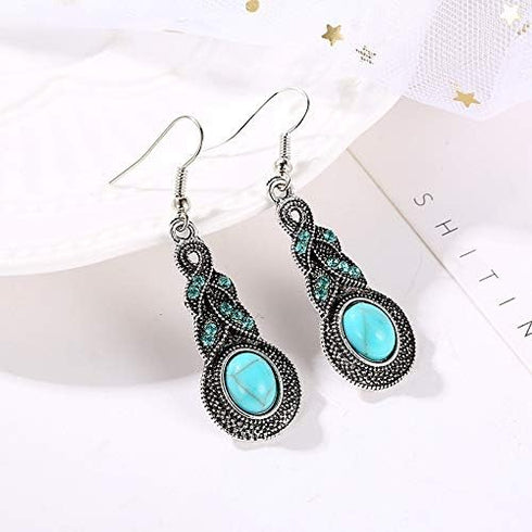 Fuqimanman2020 3pcs Ethnic Simulation Turquoise Set Butterfly Pendant Necklace Bohemian Stretchable Beaded Bracelet Bangle Teardrop for Women Boho...