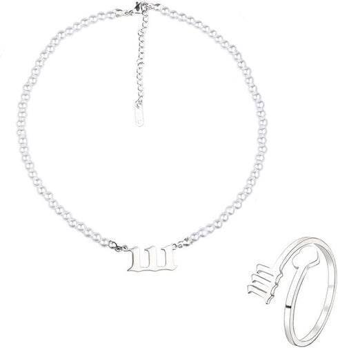 JczR.Y Angel Number Necklace Pendant Stainless Steel Lucky Number Necklace Choker 111 444 999 Number Open Rings Necklace Set for Women Girls Numer...