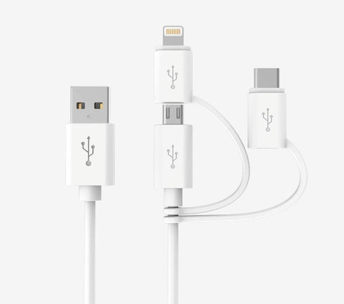 Apple MFI Certified 3-in-1 Cable, Lightning/Type C/Micro USB Cable for iPhone, iPad, Huawei, HTC, LG, Samsung Galaxy, Sony Xperia, Android Smartph...