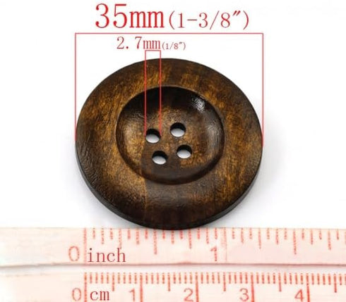 KARMELLING 20PC Wood Sewing Buttons Scrapbooking 4 Holes Round Dark Coffee Buttons 35mm(1-3/8") Dia...