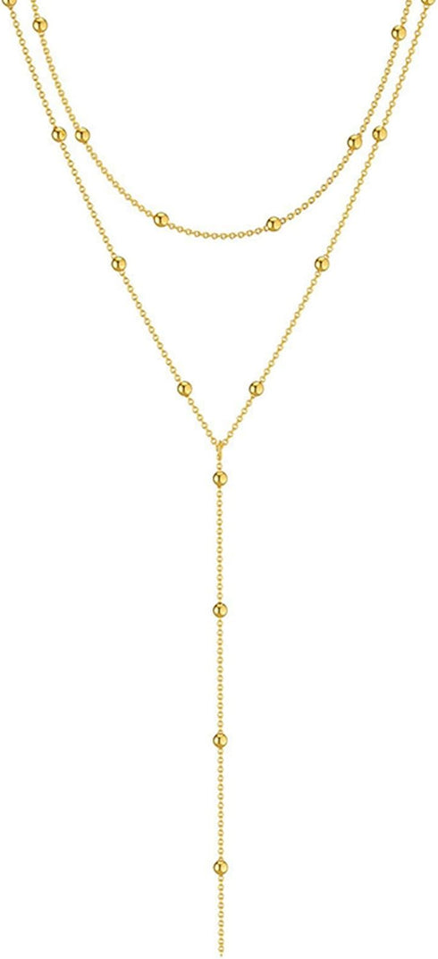 Dainty Long Gold Necklaces for Women,Trendy Lariat Y Necklace 14k Gold Plated Heart Pearl CZ Teardrop Pendant Necklace Simple Gold Drop Necklace G...