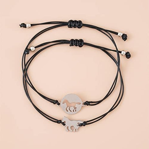 COLORFUL BLING Mother Daughter Mommy and Me Heart Wish Bracelets Distance Matching Hollow Heart Horse Promise Promise Bracelet Friendship Jewelry ...