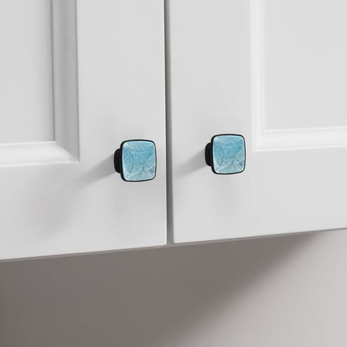 Ocean Decorative Cabinet Knobs - Elegant Designs 1.2" ABS Glass Square Black Handles for Home Kitchen Bedroom Decor - Easy Installation - Set of 4...