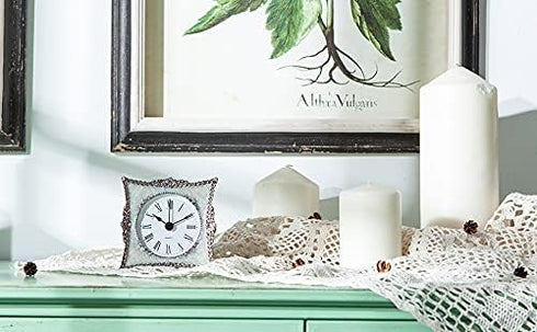 NIKKY HOME Crystal Elegant Small Quartz Analog Table Clock with Rosy Rhinestone Non-Alarm Desk Clock 3.5 by 1.5 by 3.5 Inches, White and Pink...