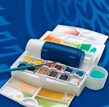 Winsor & Newton Cotman Watercolor Paint Set, Field Travel Set, 12 Half Pan w/ Brush, Mixing Palette, Bottle...