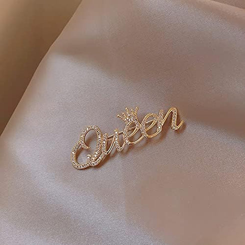 Queen Crown Brooch Pins Shiny Crystal Crown Brooch Pin Rhinestone Queen Letter Brooches Pin Fashion Elegant Crown Shape Princess Brooches Dress Sw...