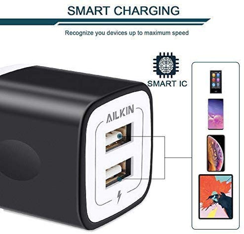 Wall Charger, 5Pack 5V/2.1AMP AILKIN Dual-Port USB Wall Charger Home Travel Plug Power Adapter for iPhone 14/13 Pro Max/12/SE/11Pro Max/XS/XR/8/7/...