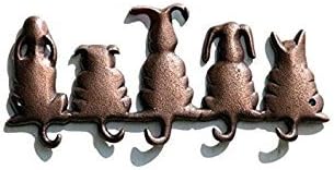 Cast Metal Puppy Lucky Dog Tails Pet Leash Hanger 5 Hook Wall Key Rack Holder 11"W...