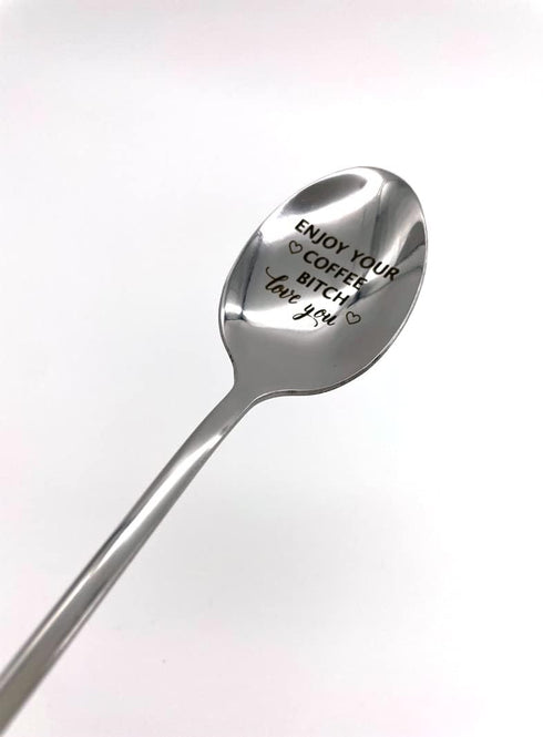 Engraved Coffee Spoons Birthday Christmas Gifts for Friends Couple Gifts for Women Girls Enjoy Your Coffee Bitch Love You Tea Coffee Spoon Gift fo...