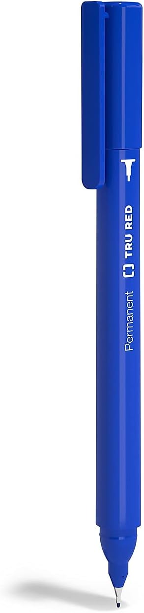 STAPLES TRU RED Permanent Markers Ultra Fine Tip Blue Dozen...