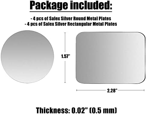SALEX Replacement Metal Plates Set 8 Pack for Magnetic Car Phone Holders, Wall, Air Vent Mounts, Cases, Magnets. Kit of 4 Silver Round and 4 Recta...