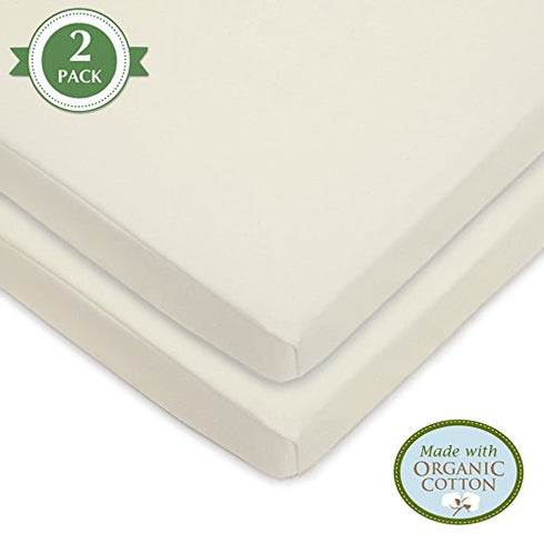 American Baby Company Twin Pack Knit Fitted Pack N Play Playard Sheet Made with Organic Cotton, Natural Color...