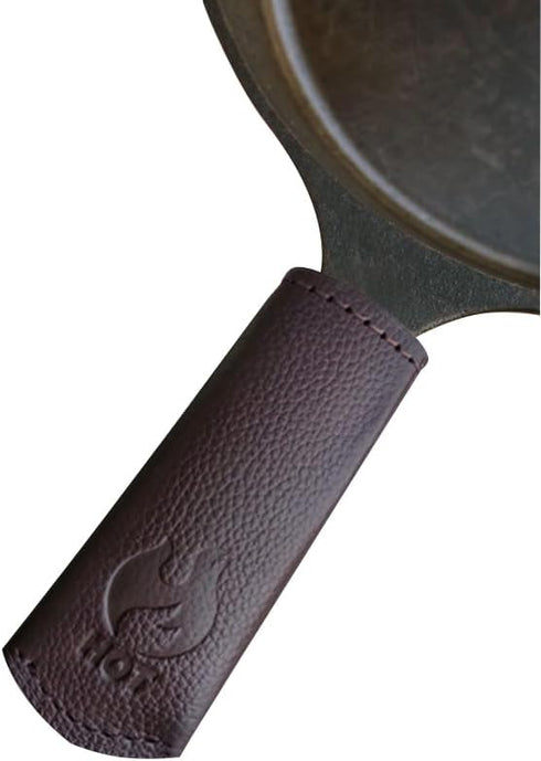Leather Cast Iron Skillet Pan Handle Cover Thick Heat Resistant Leatherpan Handle Doubled Layer Handle Holder for Cast Iron Skillets & Pans (Handm...