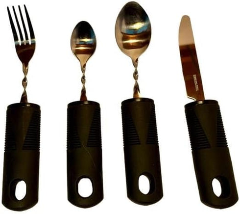 UniGrip Easy Grip Adaptive Utensils, 4-Piece Set for Hand Tremors, Parkinsons, Arthritis, Stroke, Injury, Elderly. Stainless Steel Fork, Knife, Sp...