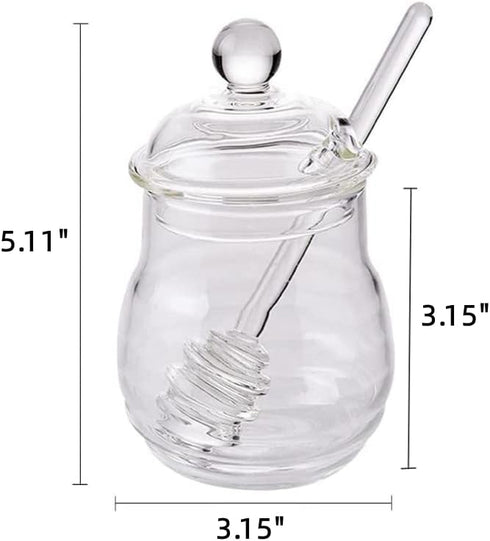 Bee-hive Honey Jar Glass Honeypot, Honey Syrup Dispenser with Dipper and Lid for Home Kitchen...