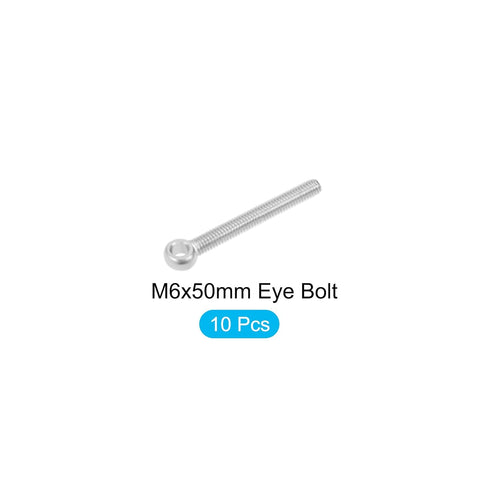 Shoulder Swing Lifting Bolt (M6x50mm) 10Pcs, 304 Stainless Steel Eye Bolts - for Home Renovation, Pipeline Gate Valves Fasteners, Silver...