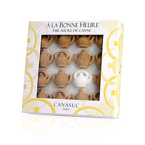 Canasuc Paris, A La Bonne Heure, Pur Sucre de Canne,"Window Gift Box" of 32 Assorted French Molded Teapot Sugar Pieces, White & Amber, 3.35 Oz...