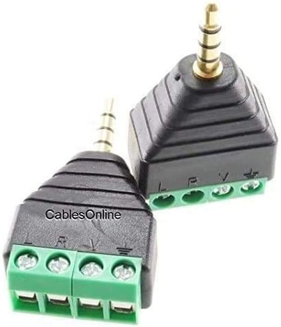CablesOnline 2-Pack 3.5mm (1/8") Stereo TRRS Male Jack to AV 4-Screw Terminal Block Balun Connectors, PL-CN16-2...