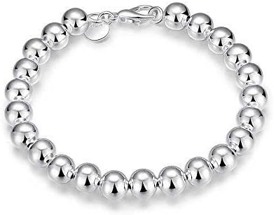 925 Sterling Silver Plated Round Beads Bracelet, 8mm...