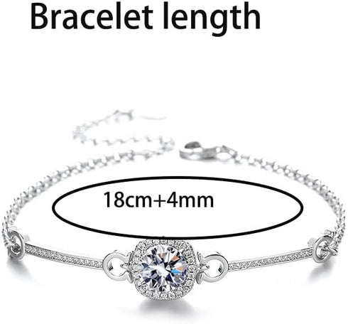 Hadskiss Silver Cubic Zirconia Earrings and Pendant Necklace Link Bracelet Set for Women 14K White Gold Plated Square Wedding Jewelry Sets for Bri...
