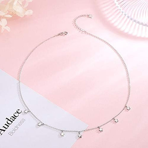 S925 Sterling Silver Stars Choker Short Necklace for Women Jewelry...