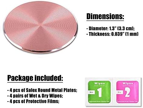 SALEX Cute Pink Metal Plates Set 4 Pack for Magnetic Car Mount. Kit of 4 Rose Gold Round Discs Without Holes for Phone Holder, Case. Strong 3M Adh...