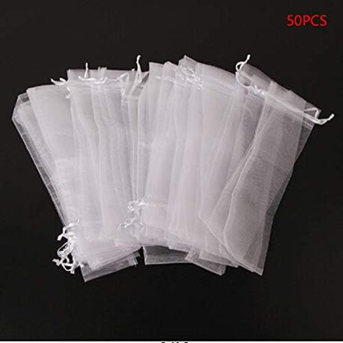 50PCS Drawstring Organza Folding Hand Fan Pouch Party Wedding Favor Bags (White)...
