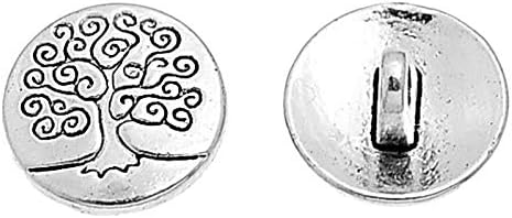 PH PandaHall 50pcs 1 Hole Shank Buttons Zinc Alloy Buttons Flat Round Antique Silver Buttons Carved tree of life Tibetan Style for Costumes Design...