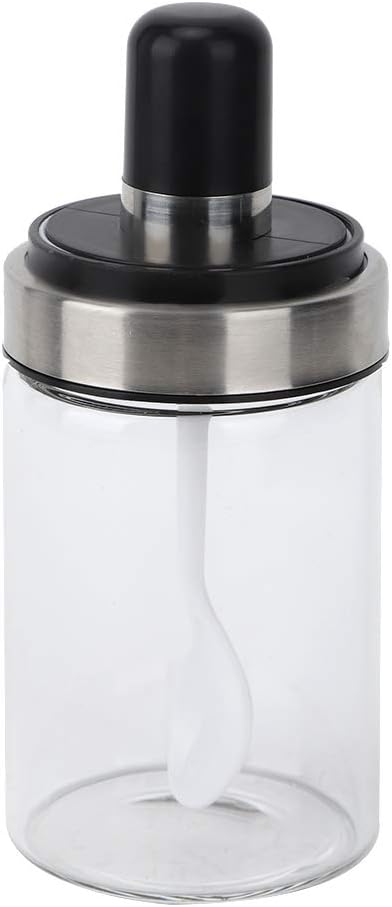 Glass Spice Jars, Transparent Seasoning Bottle Container Sugar Salt Pot with Visible Cover Spoon Kitchen Spice Bottles Spice Containers...