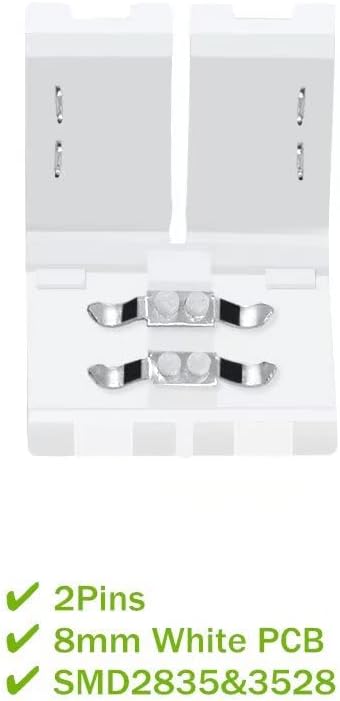 LightingWill 10pcs Pack Strip to Strip Unwired Gapless Solderless Snap Down 2Pin Conductor LED Strip Connector for 8mm Wide 3528 2835 Single Color...