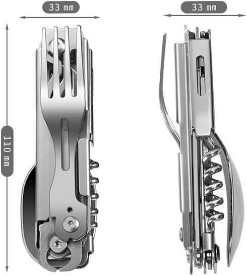 Outdoor Camping Utensil Set, Multi Tools 6 in 1 Stainless Steel Camping Spoon Fork Knife Combo, Vonhen Portable Travel Cutlery Set, Detachable Hik...