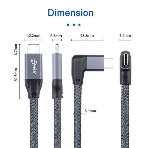 cablecc 10Gbps USB-C USB 3.1 Type C Gen2 Male Data Video 100W Cable 90 Degree Left Right Angled with E-Marker 50cm...