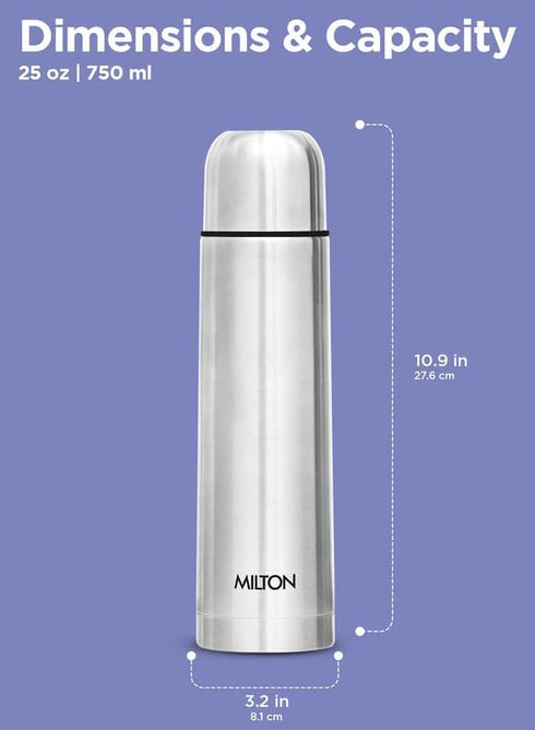 Milton Thermosteel Flip Lid 750, Double Walled Vacuum Insulated Thermos 750 ml | 25 oz | 24 Hours Hot and Cold Water Bottle with Cover, Stainless ...