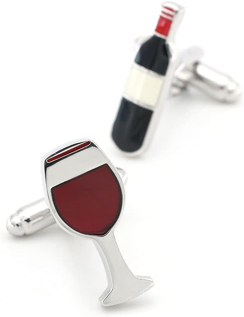 Red Wine Bottle & Glass Cuff Links Quality Brass Material Drink Design Cufflinks with Gift Box...