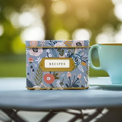 Jot & Mark Decorative Recipe Tin Box for Recipe Cards, Greeting Card Holder | Holds Hundreds of 4” x 6” Cards...