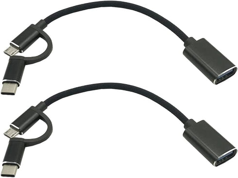 2Pack 2 in 1 Weave Micro USB and Type C Male to USB 2.0 Female Converter On-The-Go (OTG) Adapter Cable(Black),Aluminum Housing, 2Pack Black...