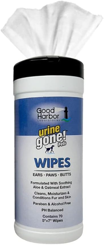 Urine Gone Pet Ears, Paws & Butt Cleaning & Moisturizing Wipes for Dogs & Cats - 70 Thick Grooming Wipes...